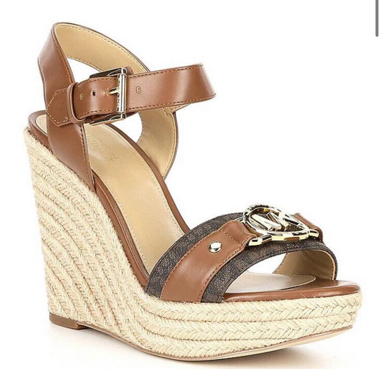 Michael Kors Rory Platform Espadrille Wedge Sandals Luggage Size 8