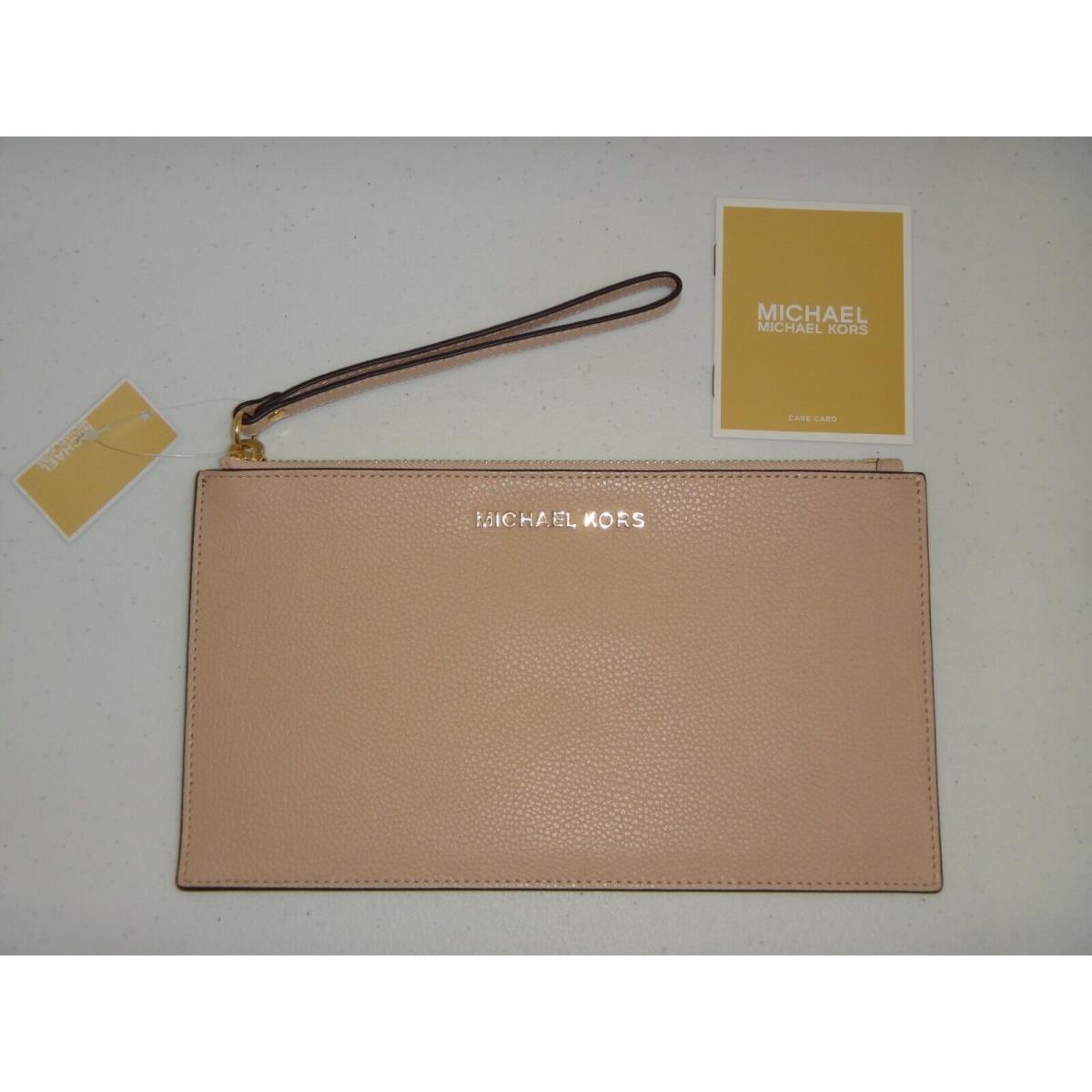 Michael Kors MK Jet Set LG Zip Clutch Wrist-let Wallet Ballet Pink Leather Gold