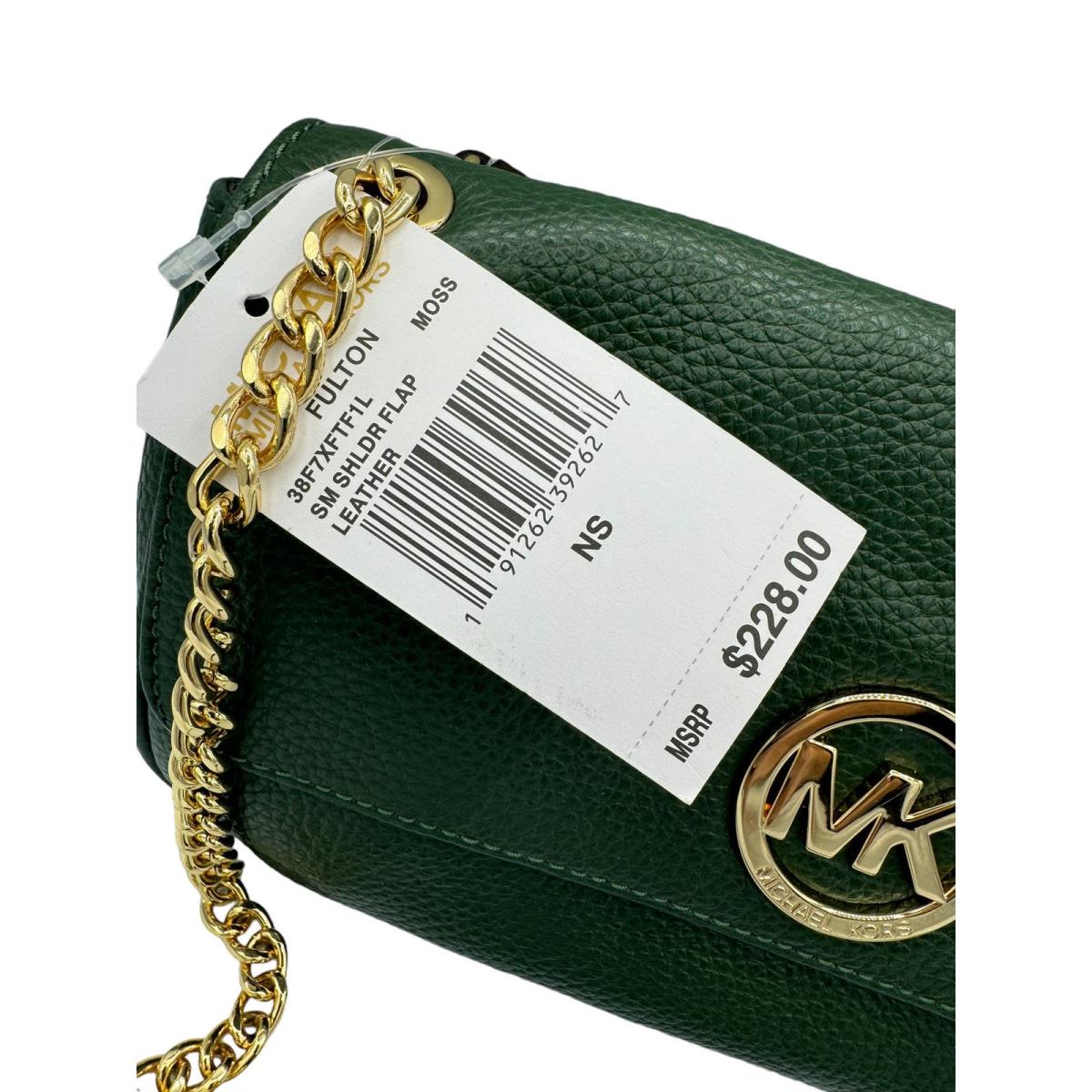 Michael Kors Womens Fulton MK SM Shoulder Flap Bag Moss Leather Cha