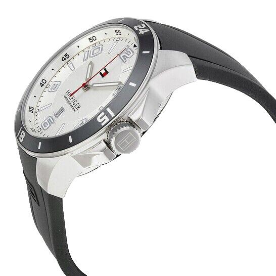 Tommy Hilfiger 1790863 Silver Dial Gray Silicone Strap Men`s Watch