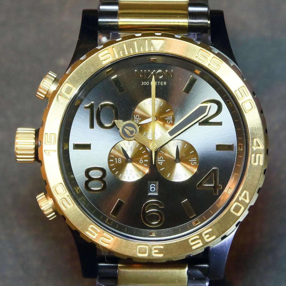 Nixon Watch Mens 51-30 Chrono Gunmetal Gold A083595 Gift Nice