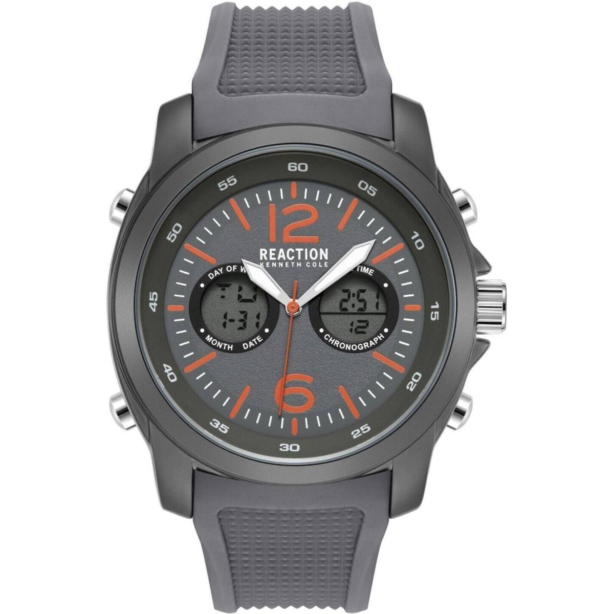 Kenneth Cole Reaction Men`s Watch Ana-digi Dual Time Grey Strap KRWGP2188301