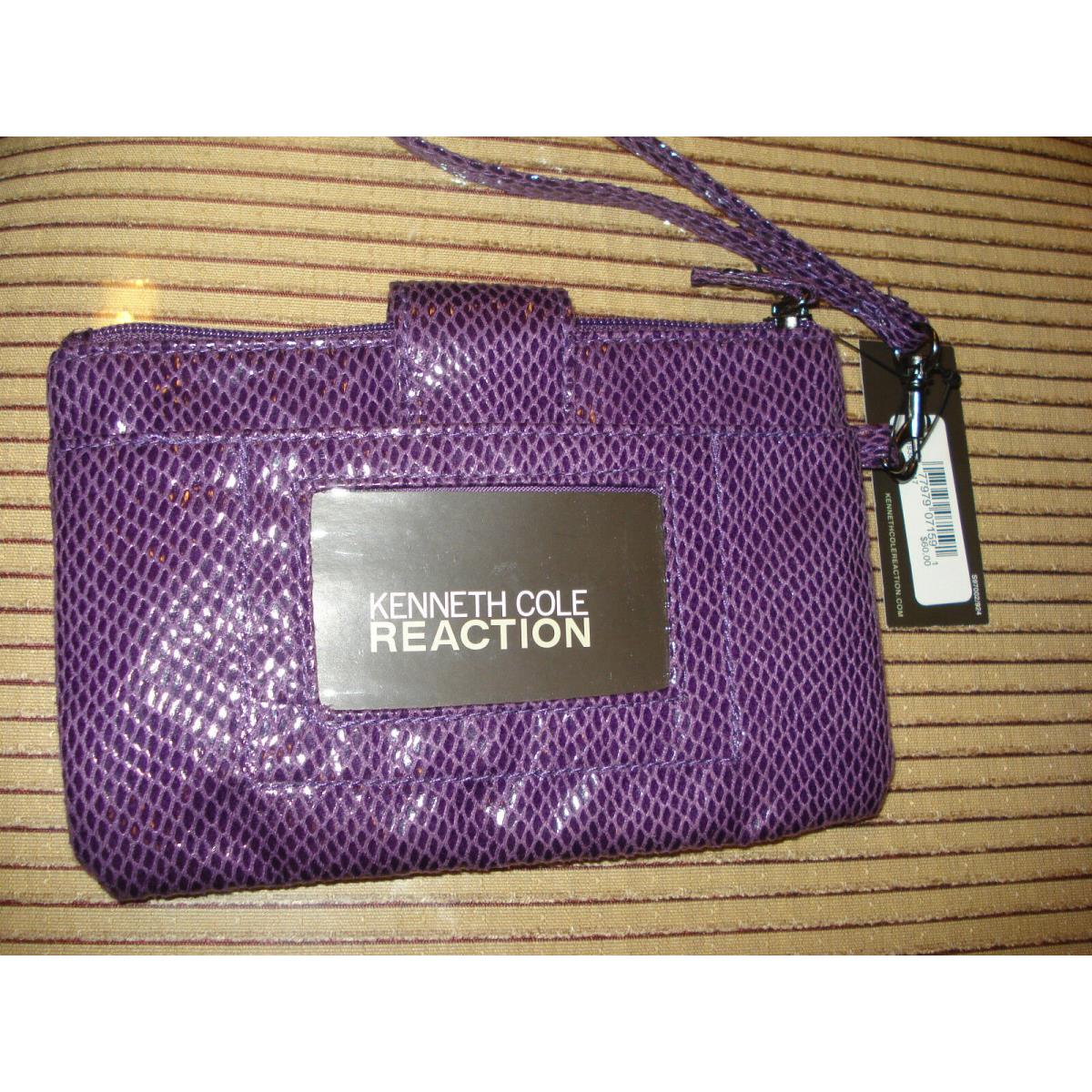 Kenneth Cole Dark Purple Snakeskin Embossed Leather Like Wristlet