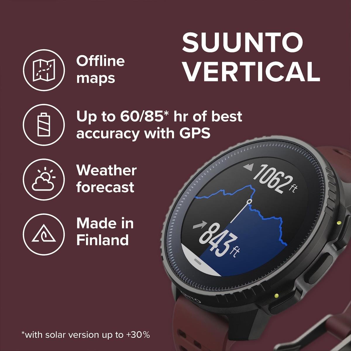 Suunto Vertical: Adventure Gps Watch Large Screen Offline Maps Solar Charging