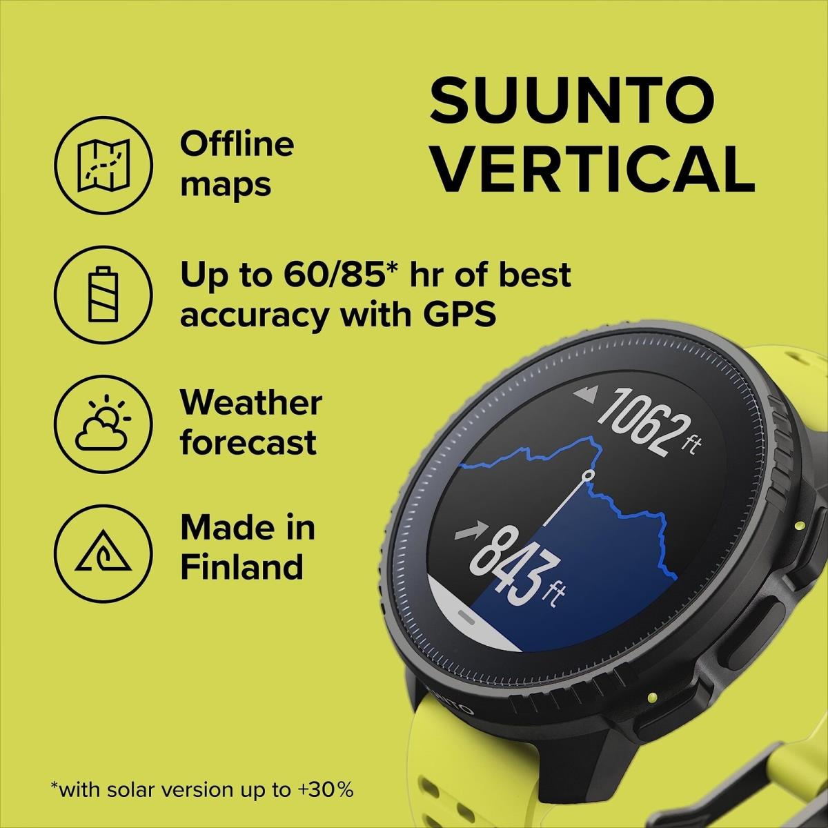 Suunto Vertical: Adventure Gps Watch Large Screen Offline Maps Solar Charging