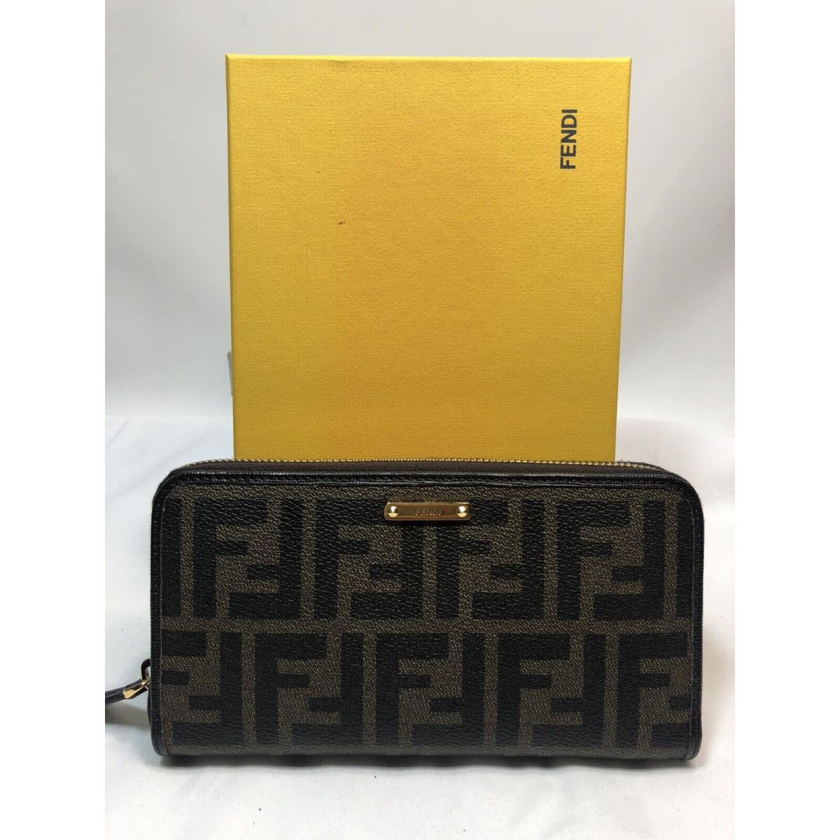 Fendi Logo Zip Around Coated Canvas Wallet Spalmati