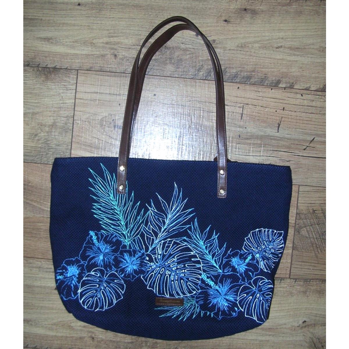 Women`s Tommy Bahama Embroidered Leaf Tote Bag Navy 220 Rare