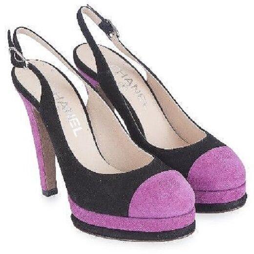 Chanel Black Pink Slings Quilted Platform Sandals Shoes Bag 37 6.5