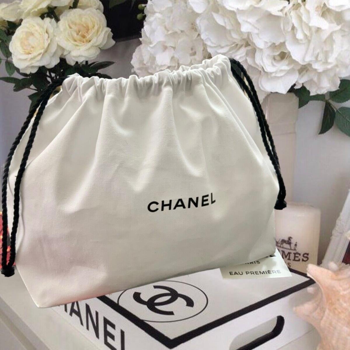 Chanel White Cotton Canvas Drawstring Pouch Cosmetic Bag Storage Bag