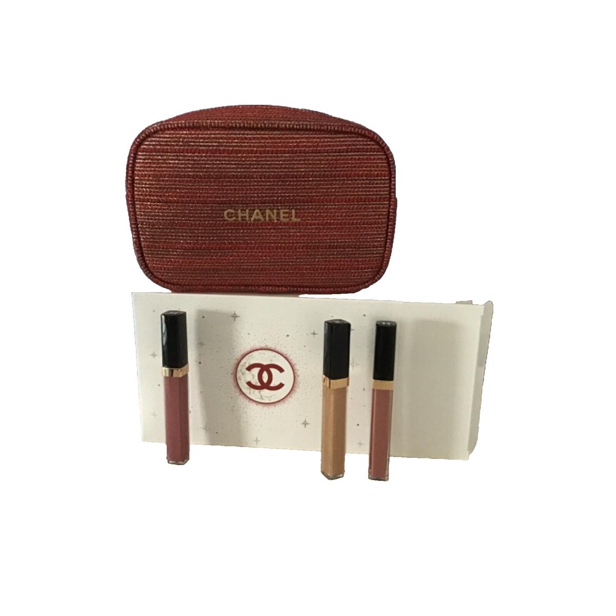 Chanel Limited Sheer Genius 3 Lip Gloss Trio Set In Purse Bag