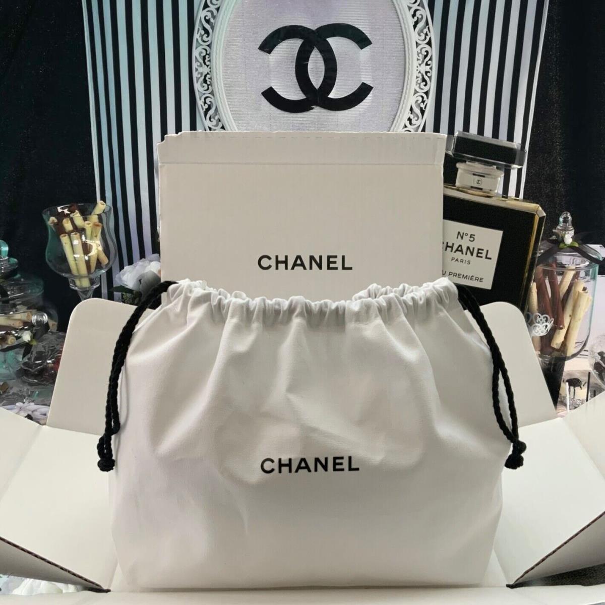 Chanel White Cotton Canvas Drawstring Pouch Cosmetic Bag Storage Bag