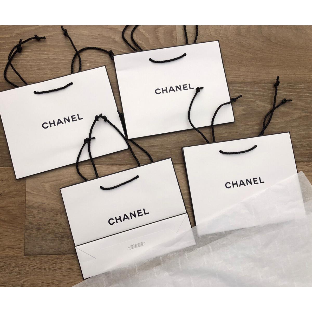 Chanel White Shopping Bag Size 9.75x7.75x2.75 Of 4 with White Chanel Logo Tissue