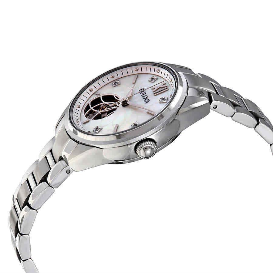 Bulova Automatic Diamond Silver Dial Stainless Steel Ladies Watch 96P181 - Dial: Silver, White, Band: Silver, Bezel: Silver