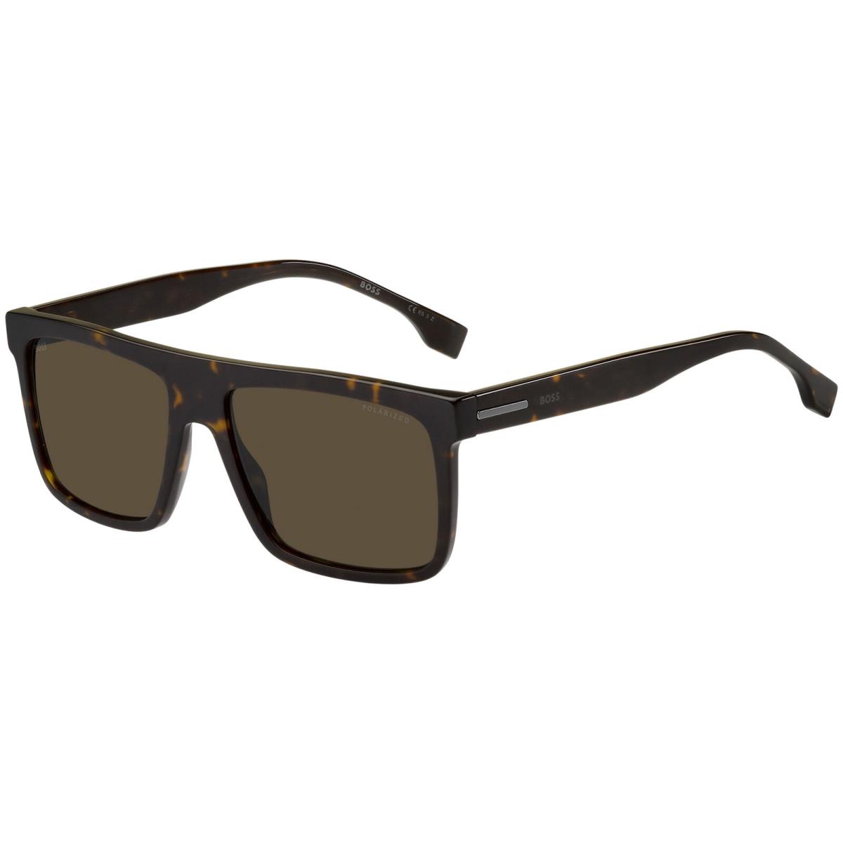 Boss by Hugo Boss Polarized Men`s Flat Top Havana Square Sunglasses - 1440S Havana/Brown (0086-SP)