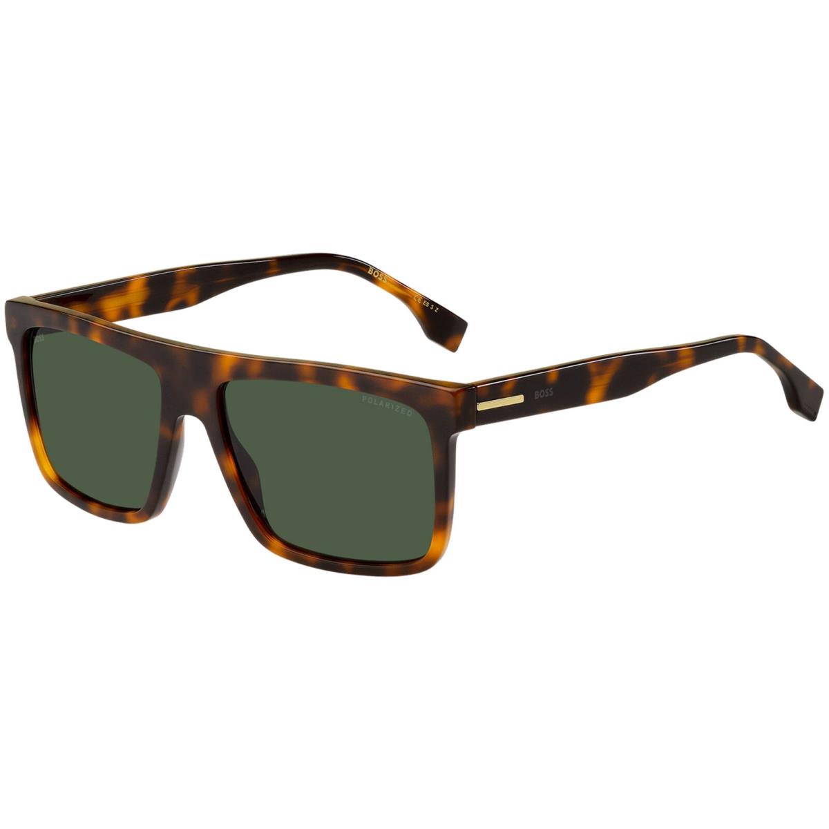 Boss by Hugo Boss Polarized Men`s Flat Top Havana Square Sunglasses - 1440S Havana/Green (005L-UC)