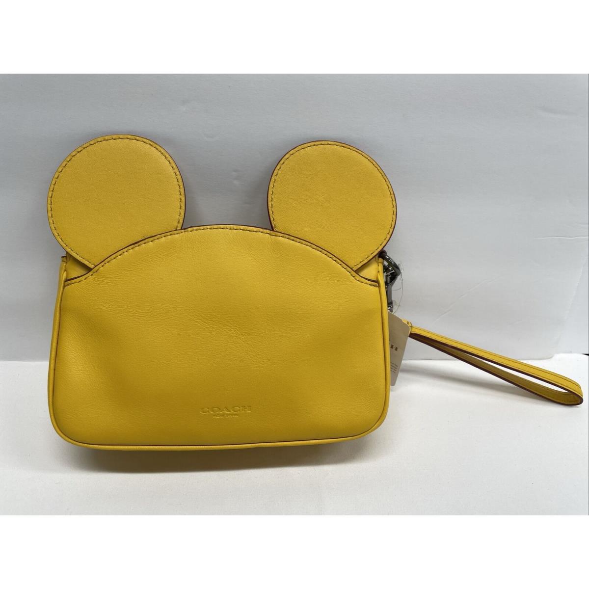 Disney X Coach Mickey Mouse Ears Wristlet Leather Clutch Purse Yellow Bag