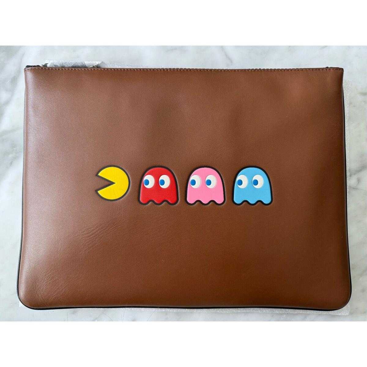 Pac-man x Coach Large Pouch with Pacman Motif Saddle Brown