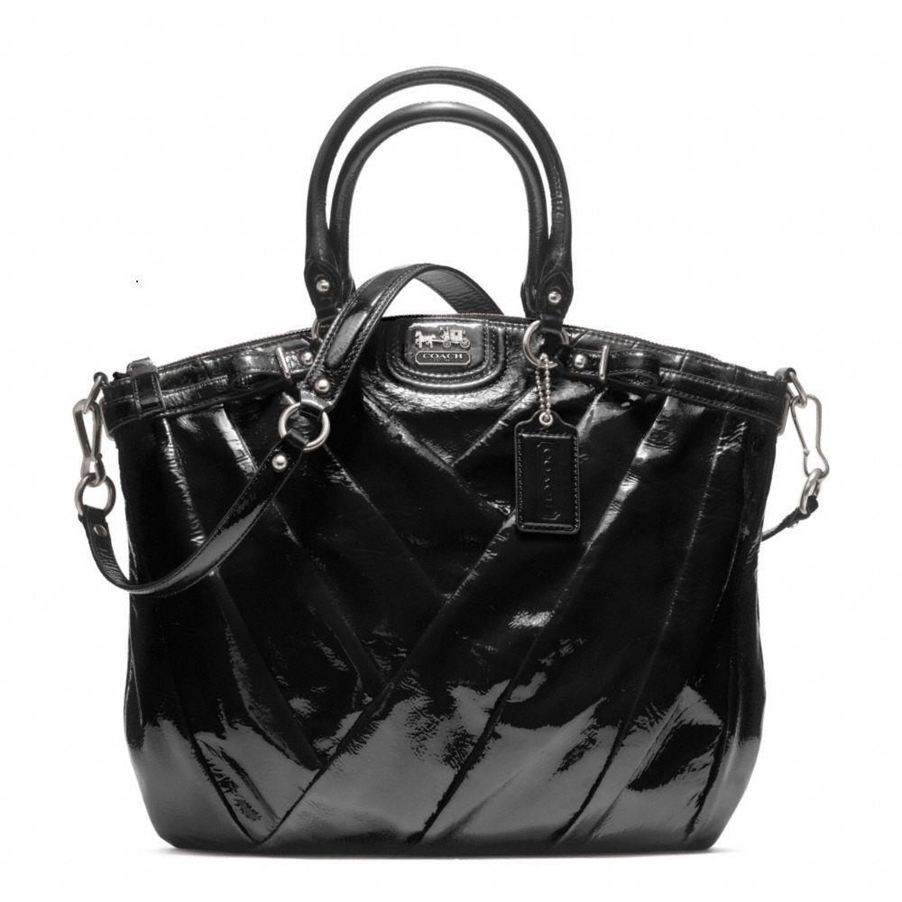 Coach Black Madison Diagonal Pleated Patent Leather Lindsey Bag F21299 +tax