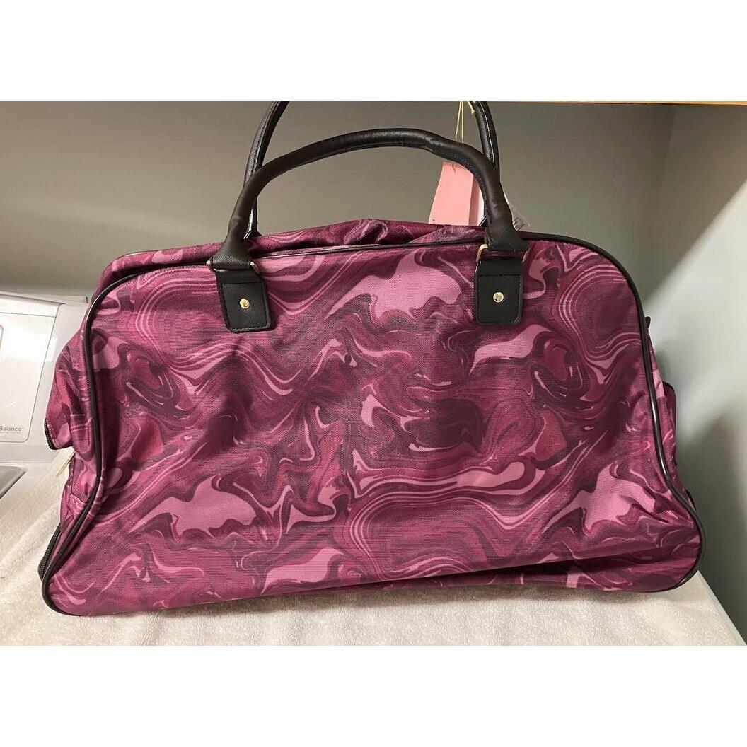 Juicy Couture Luggage Rolling Duffel Bag Burgundy Marble Print 21