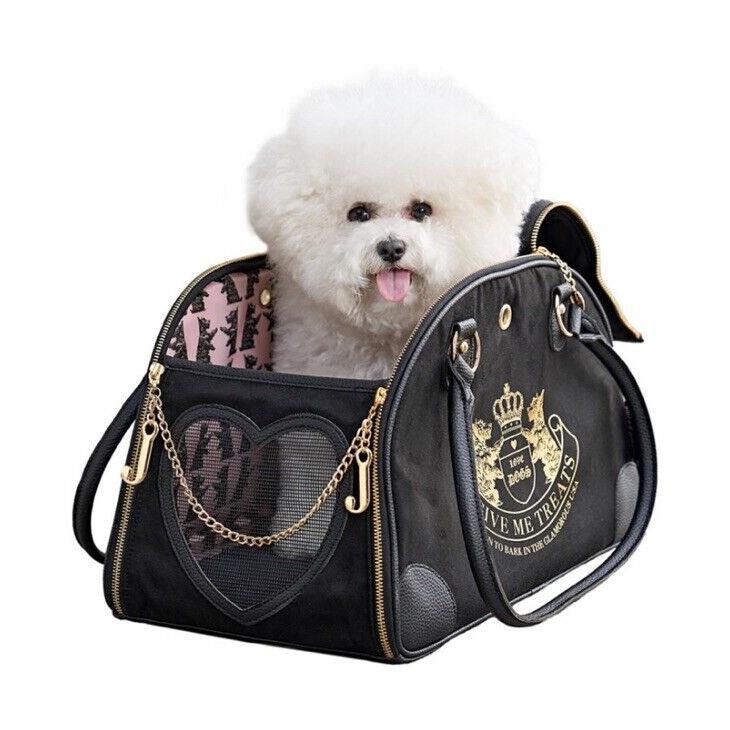 Juicy Couture Black Pet Carrier Stylish Travel Bag For Small Dogs and Cats