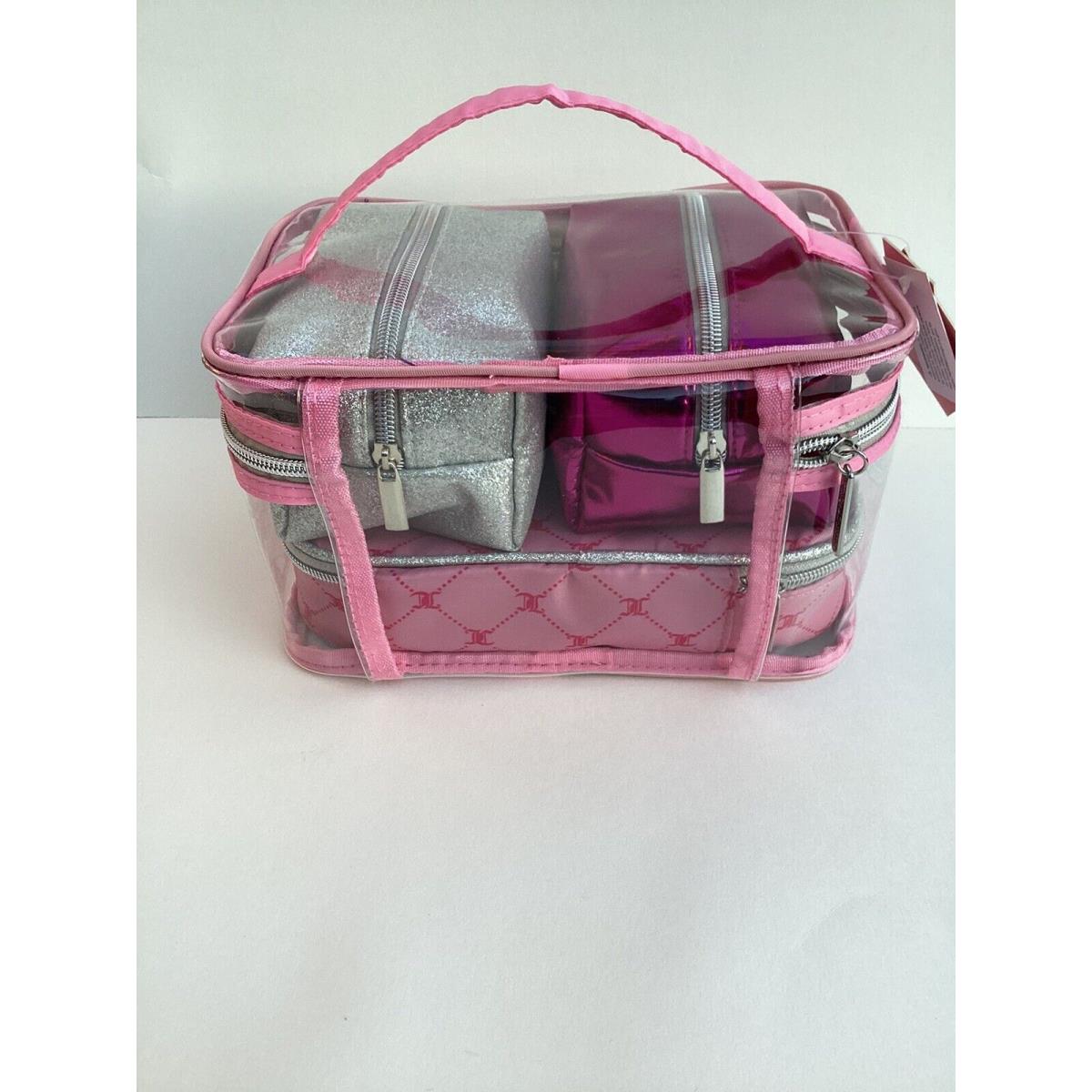 Juicy Couture Pink Trim Clear Makeup Bag. with 3 Pouches