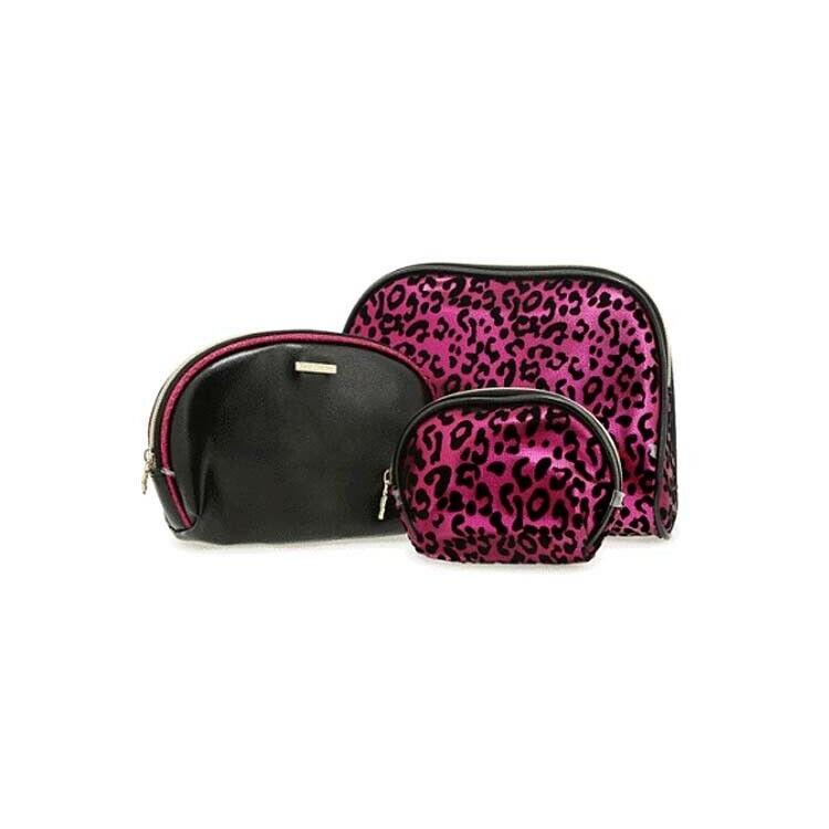 Juicy Couture Set of 3 Cosmetic Bag Case Pink Black Leopard Print. So Pretty