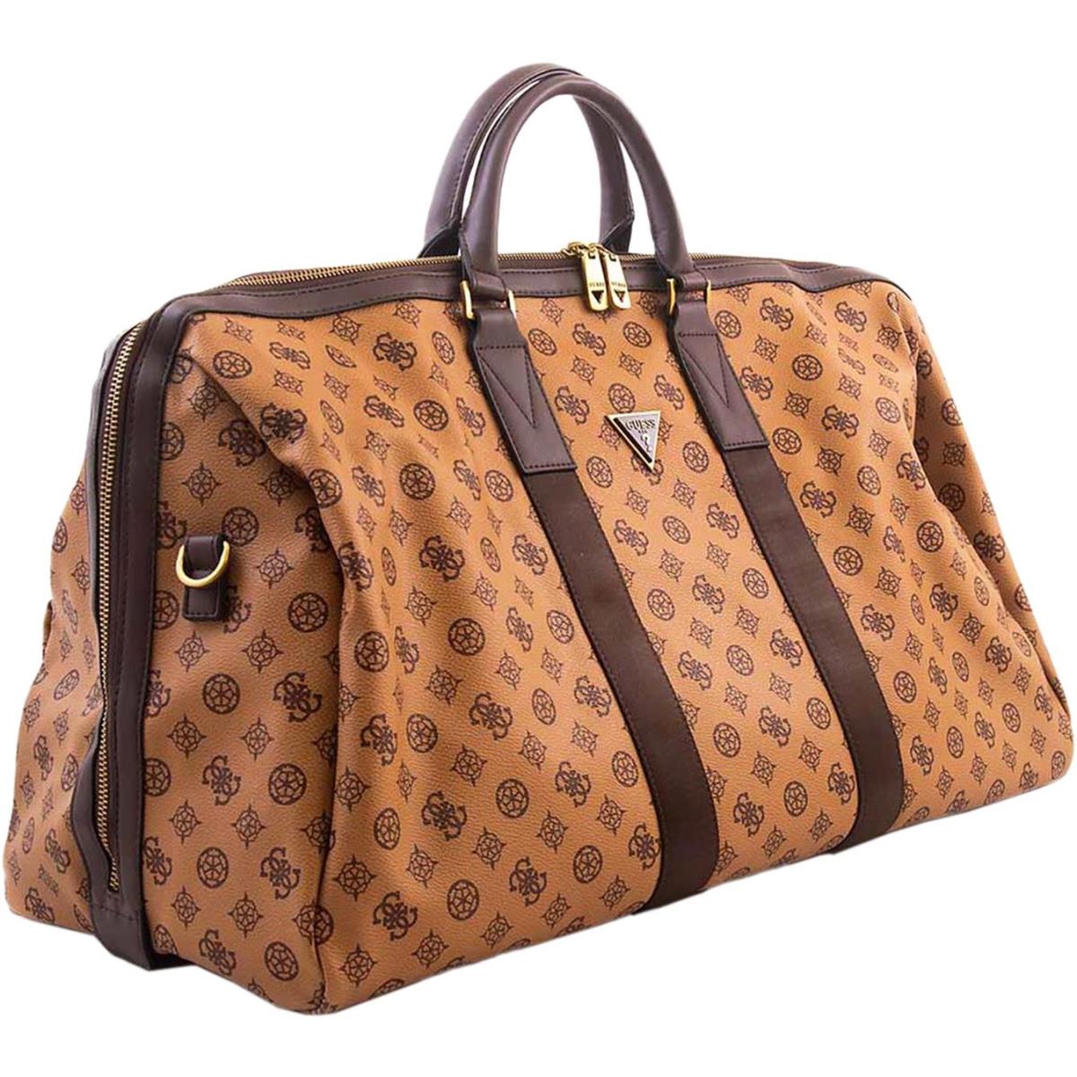 Guess Peony 4G Logo Weekender Bag In Cognac