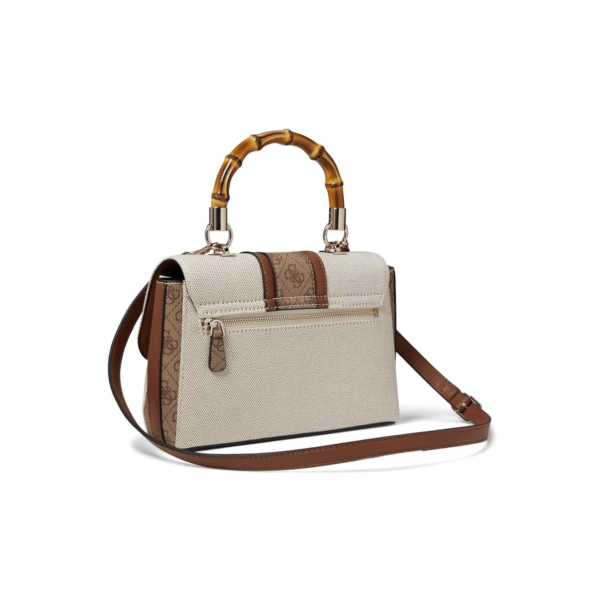 Woman`s Handbags Guess Kerima Bamboo Top Handle Flap Natural/Latte Logo