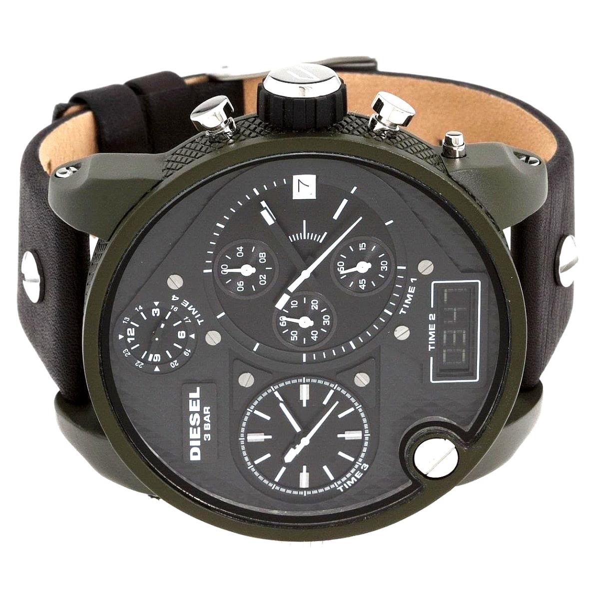 Diesel DZ7250 Mr Daddy Xxl Chronograph Watch Black Dial Leather Band/ No Box