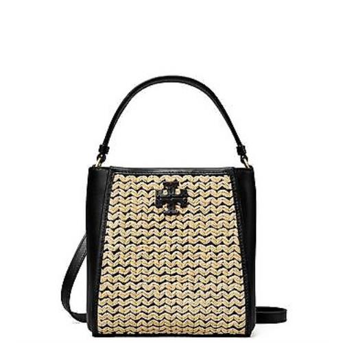 Tory Burch Black/natural Mcgraw Raffia Small Bucket Bag