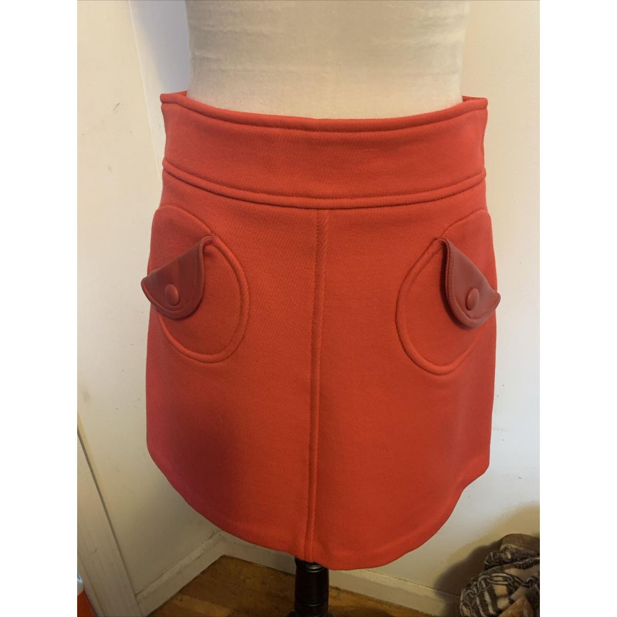 Mark Jacobs Women s Red Wool Skirts Size 6 with Leather Details Pockets