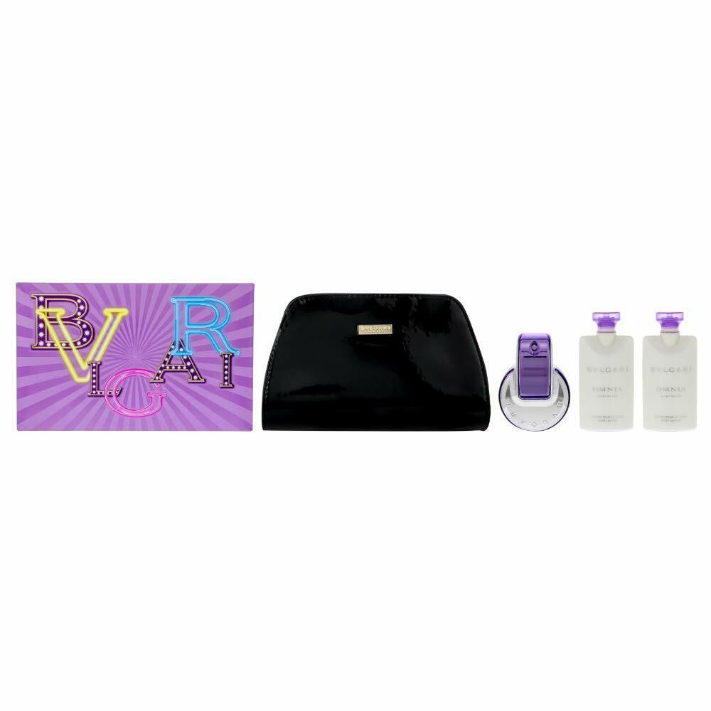 Bvlgari Omnia Amethyst Women Gift Set Spray 2.5 OZ + 2 X 2.5 OZ B/l + Pouch