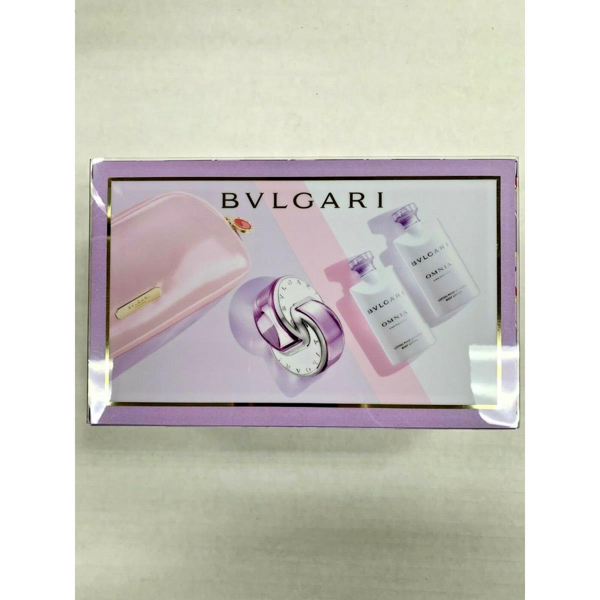 Bvlgari Omnia Amethyste Edt Spray 2.2 oz Body Lotion 2 X 2.5 oz Pouch