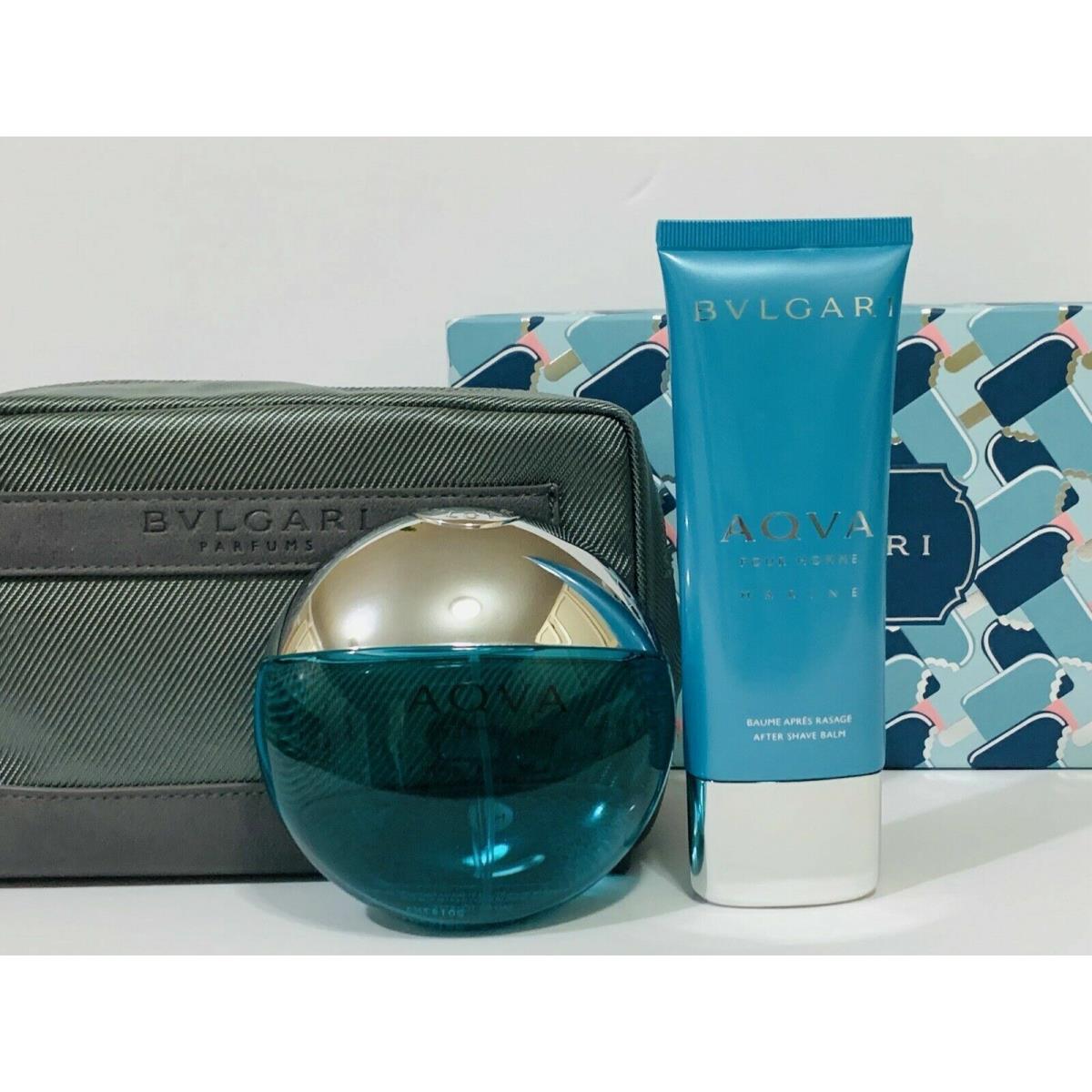 Aqva Marine by Bvlgari Men`s Set 3.4oz Eau de Toilette Spray 3.4 A/s Balm Pouch