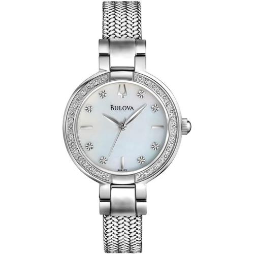 Bulova Aracena Diamond Bezel Mother of Pearl Stainless Steel Ladies Watch 96R177