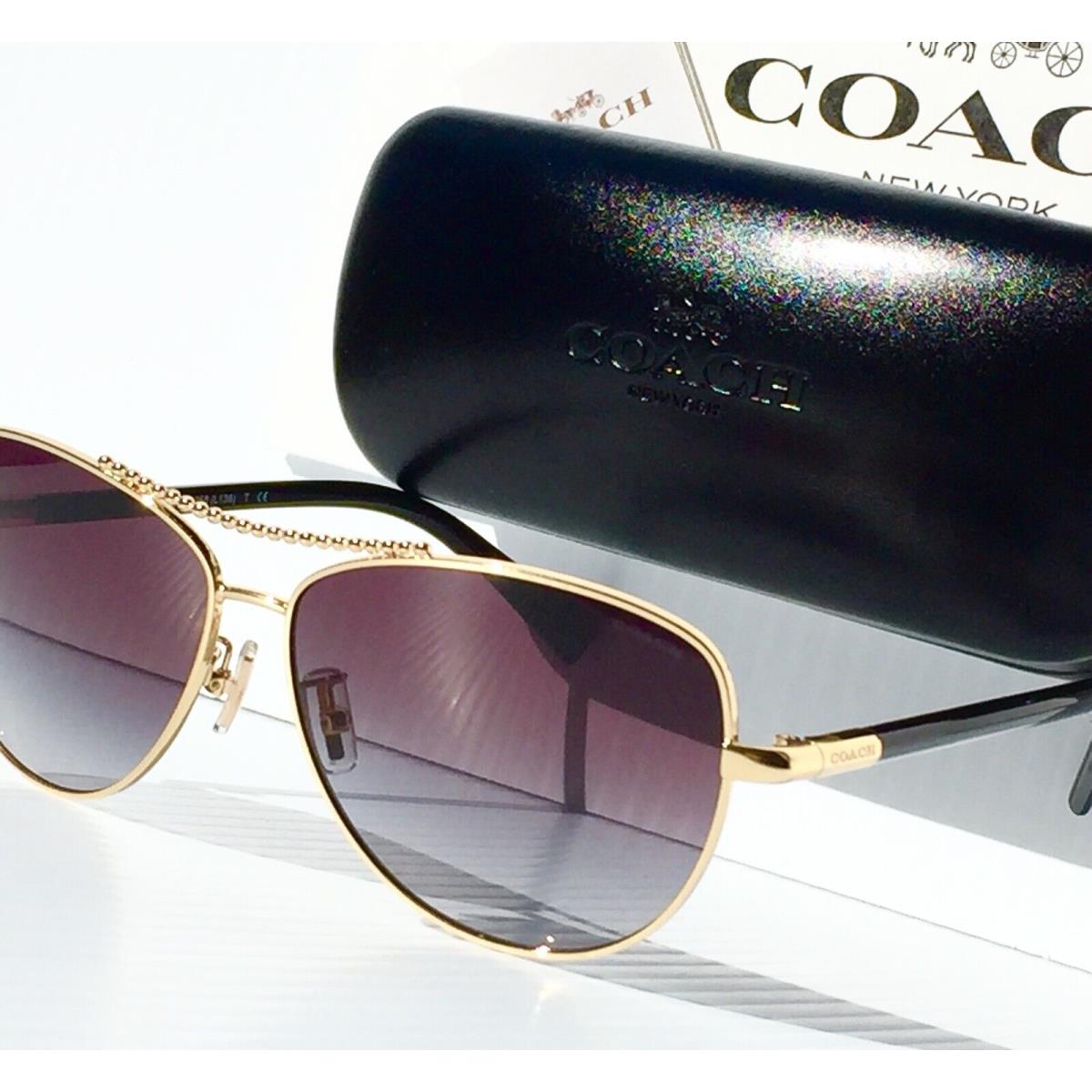 Coach Gold Black 60mm Aviator Gradient Lens Sunglass HC7058