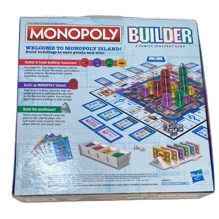 Monopoly Builder Board Game Strategy Game - Stack Buildings w/ Builder`s Blocks