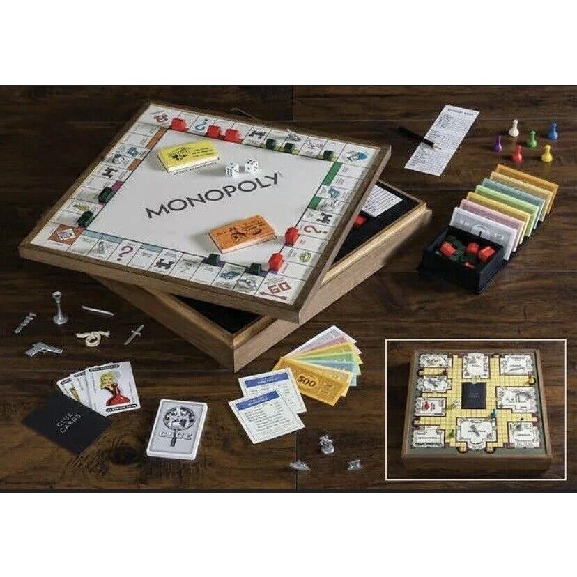 Monopoly Clue 2 in 1 Deluxe Wooden Vintage Edition Wood Board Game Set