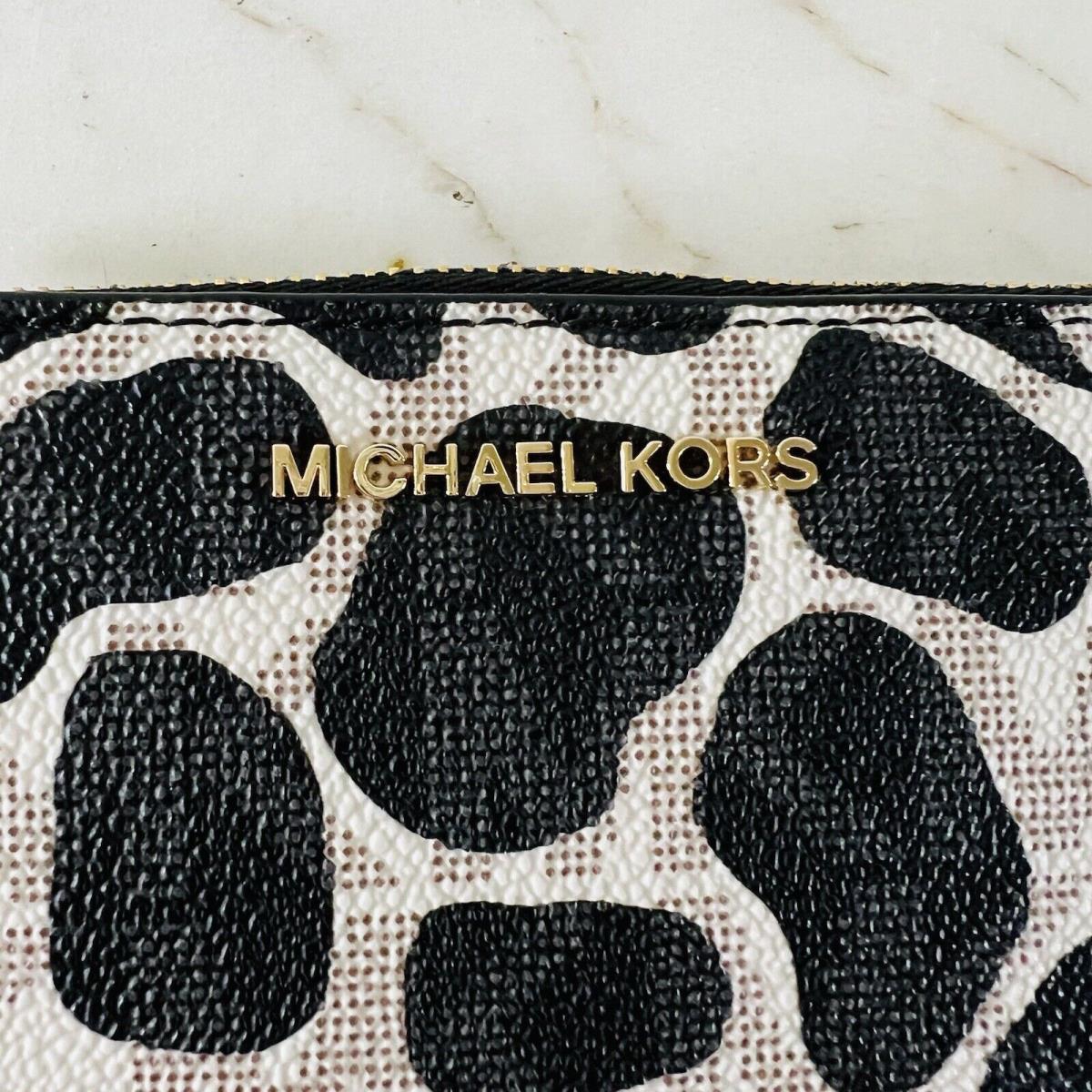 Michael Kors Jet Set Black Multi Leather Logo Print Double Zip Wallet Wristlet