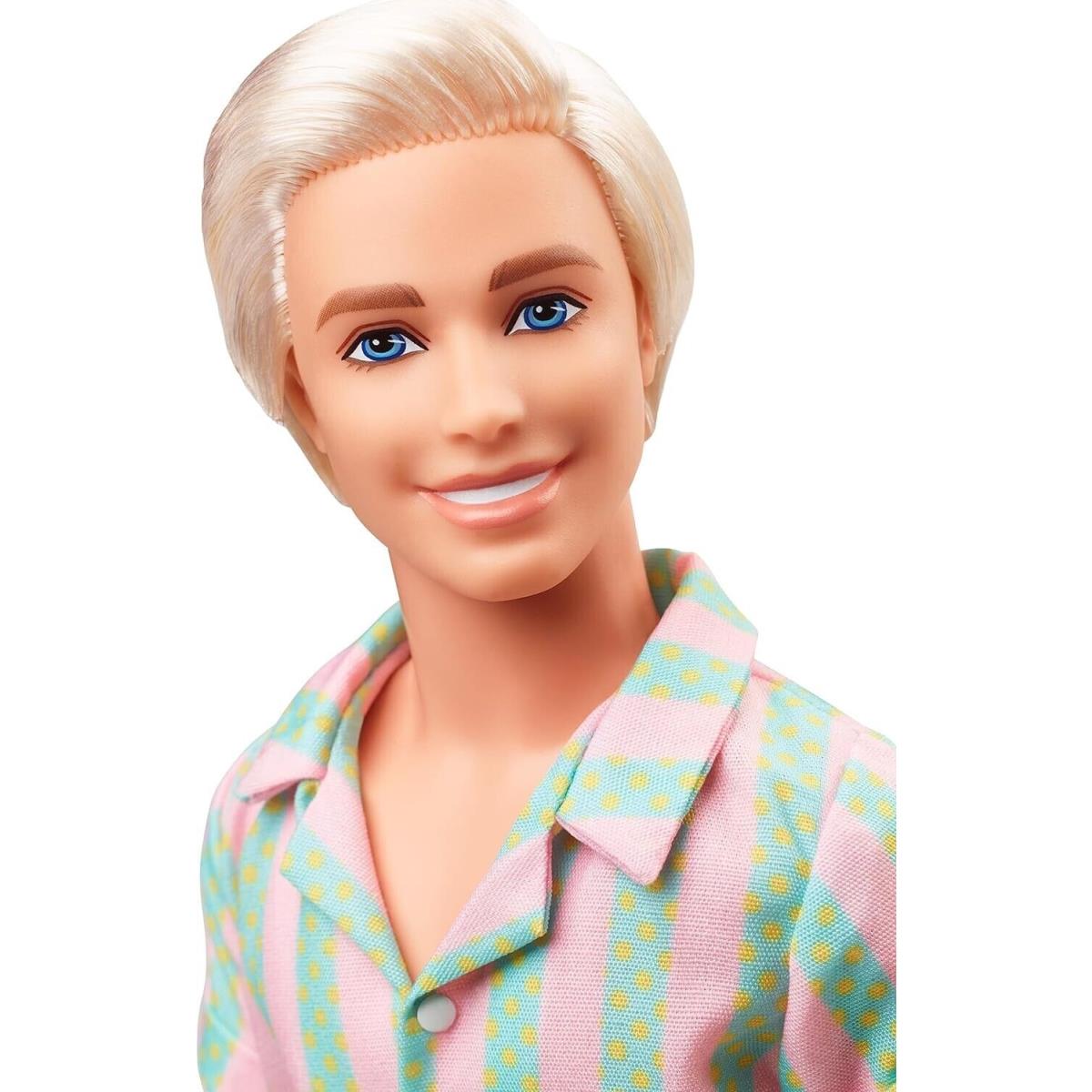 Barbie The Movie Ken Doll Wearing Pastel Pink Green Striped Beach Matching Set