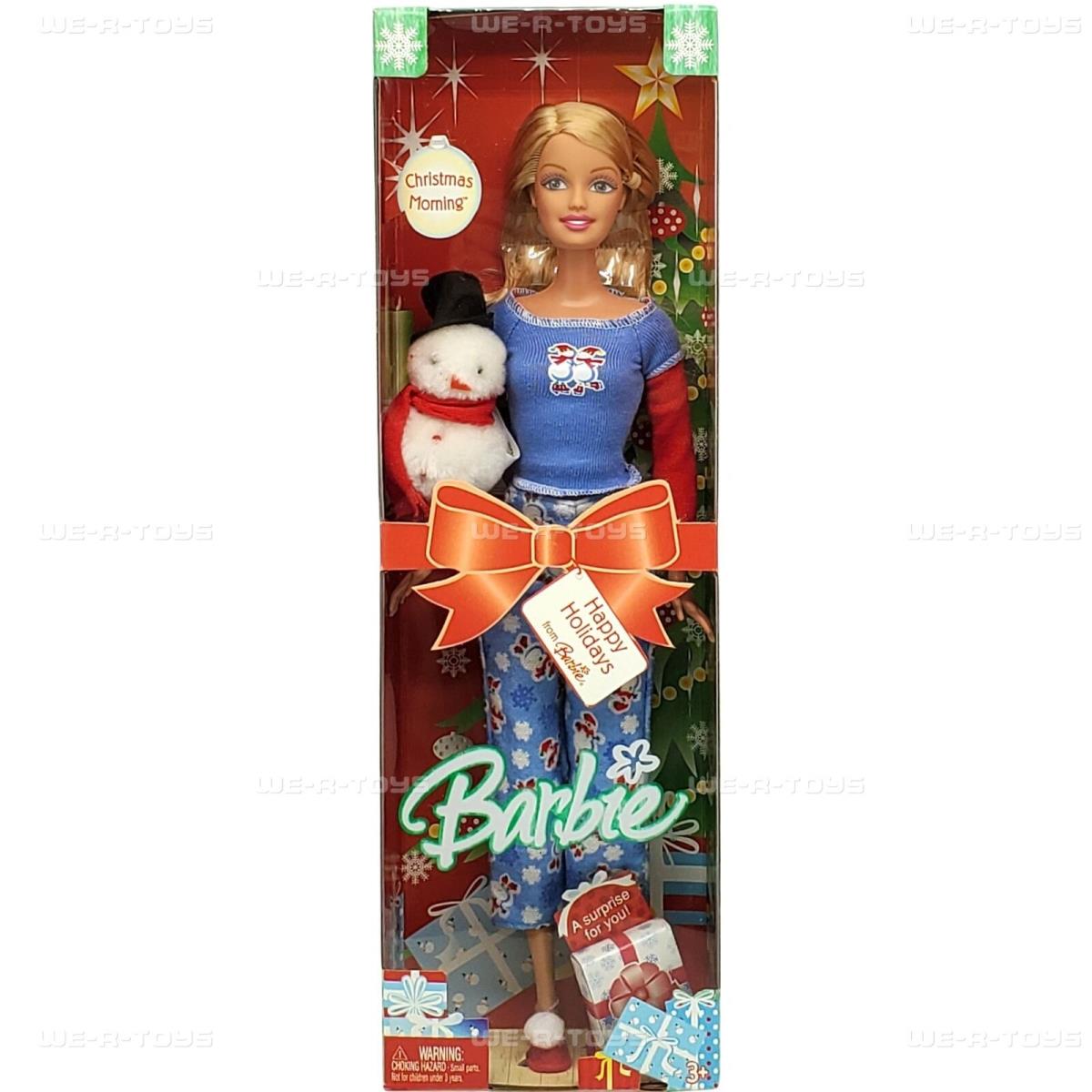 Christmas Morning Barbie Doll with Plush Miniature Snowman 2005 Mattel G8541