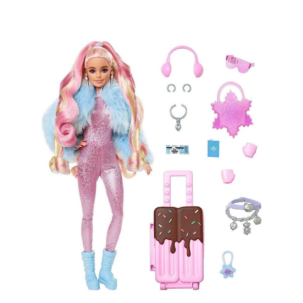 Mayhe Custom Barbie Extra Snow Blond and Pink Hair Travel Bag and Accessories