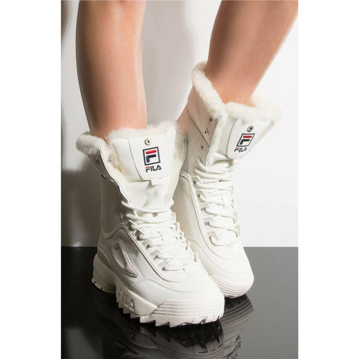 Fila Disruptor Boot Fur Off White Ivory Lace UP Fur Lining Womens Boots SporTipTop