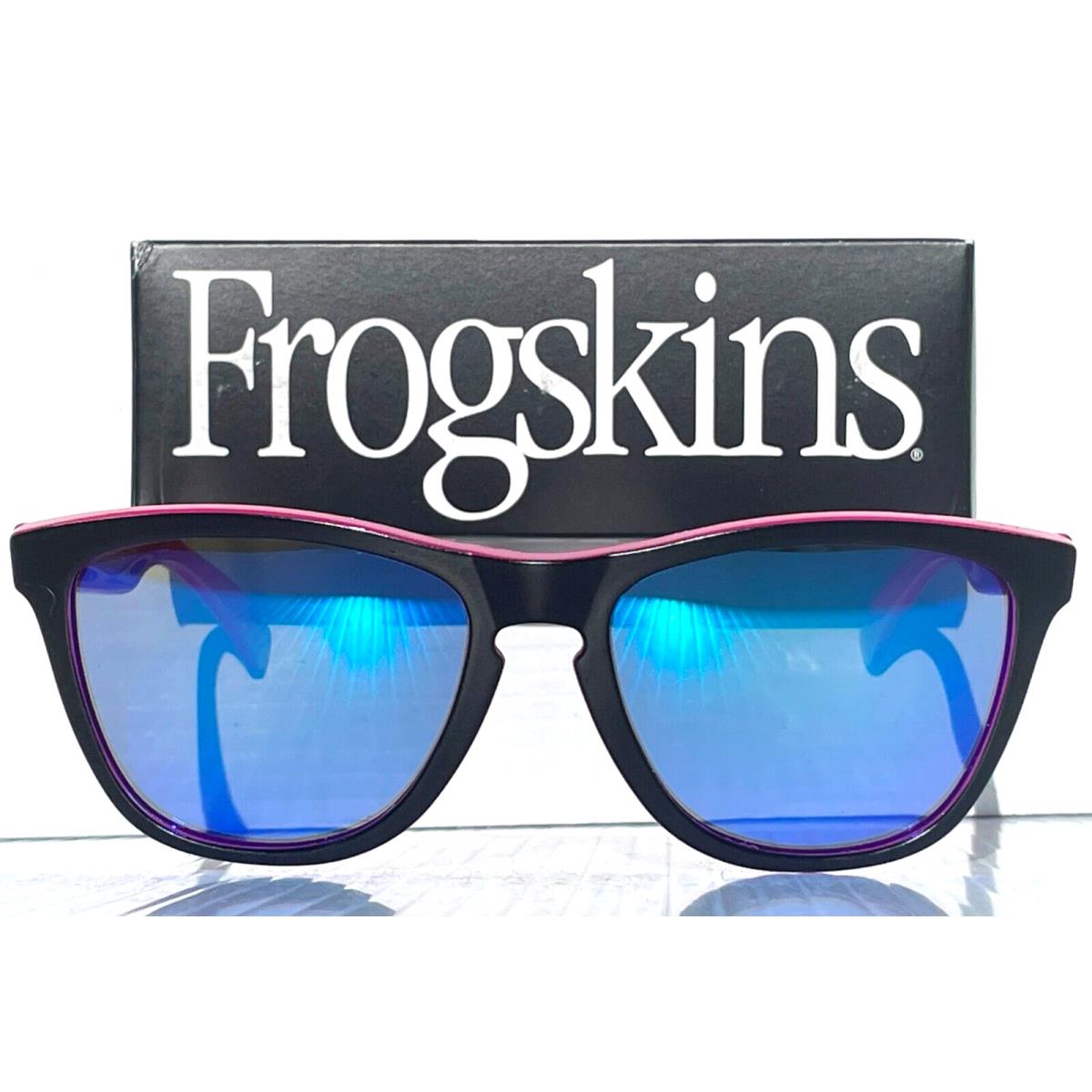 Oakley Frogskins Dark Berry Black w Polarized Galaxy Blue Lens Sunglass 9013