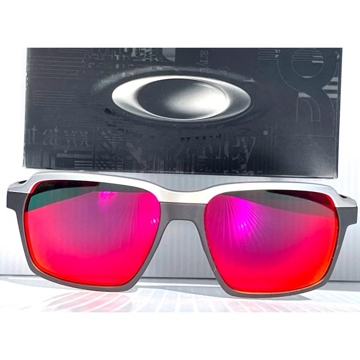 Oakley Parlay Matte Black Polarized Galaxy Magenta Mirror Lens Sunglass 4143