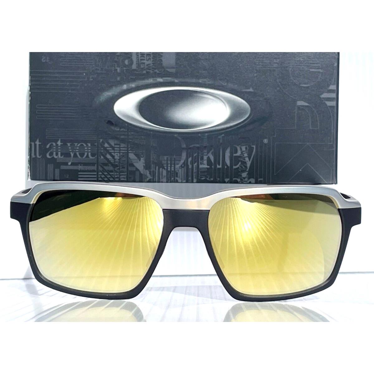 Oakley Parlay Matte Black Polarized Galaxy Gold Mirror Lens Sunglass 4143