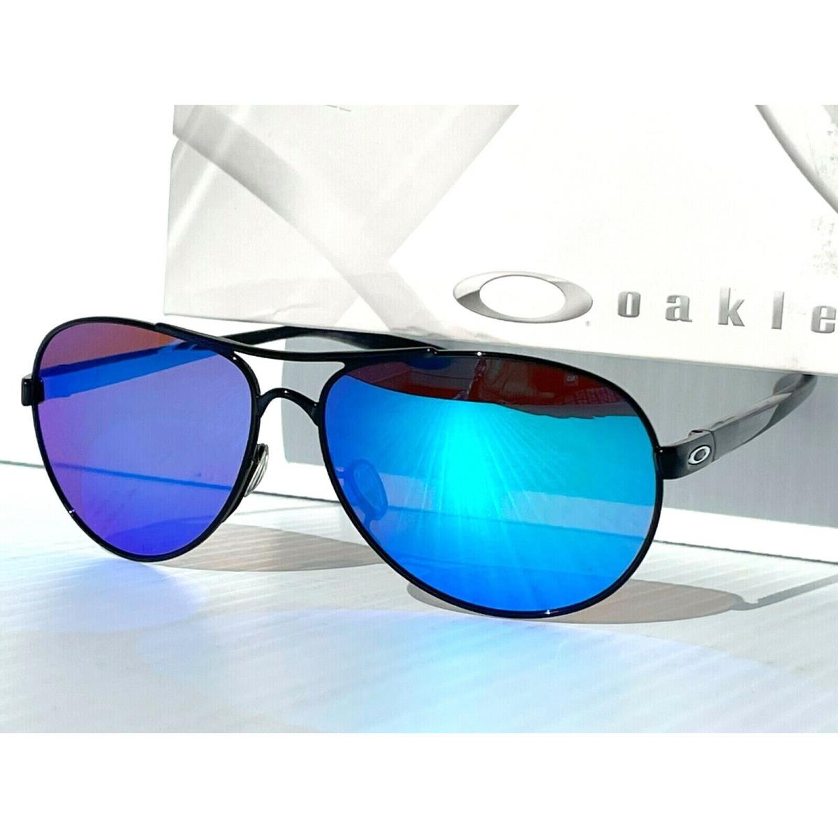 Oakley Feedback Aviator Shiny Black Polarized Galaxy Blue Sunglass 4079-34