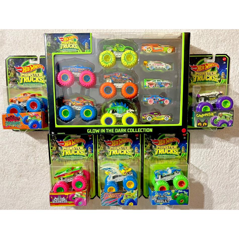 Hot Wheels Monster Trucks Glow IN The Dark Collection + 5 Glow Monster Trucks