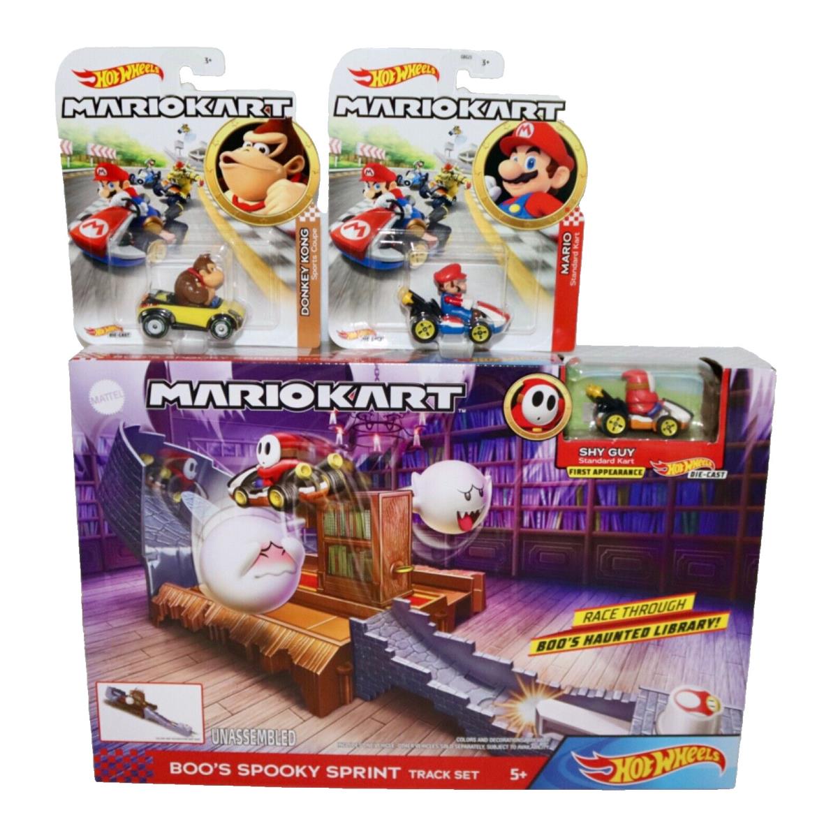 Mariokart Chain Chomp Track Hot Wheels with Donkey Kong Plus 2 Luigi Racers