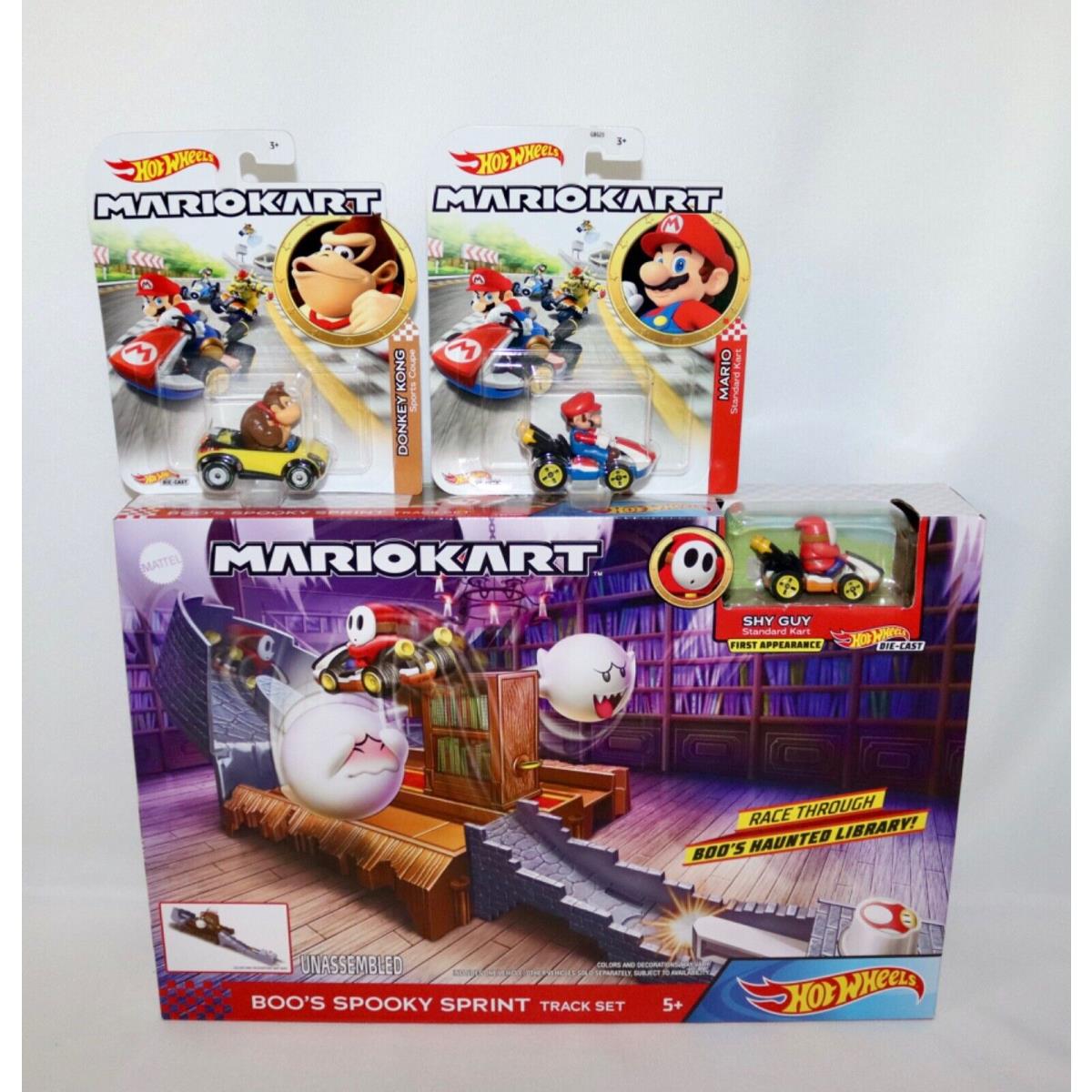 Mariokart Chain Chomp Track Hot Wheels with Donkey Kong Plus 2 Luigi Racers